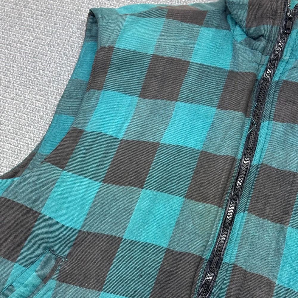 Vintage Ozark Trail Mens XL Teal Black Buffalo Plaid Quilted Puffer Vest Cotton - Picture 3 of 8